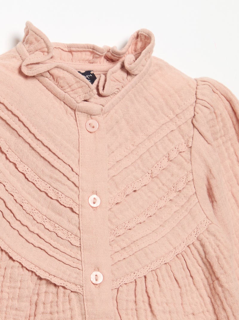 Blusa de manga comprida e gola fantasia Rosa - Kiabi