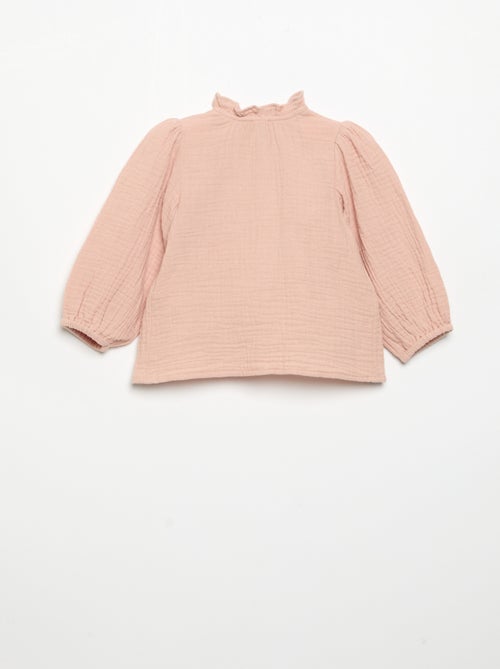 Blusa de manga comprida e gola fantasia - Kiabi Blusa de manga comprida e gola fantasia - Kiabi
