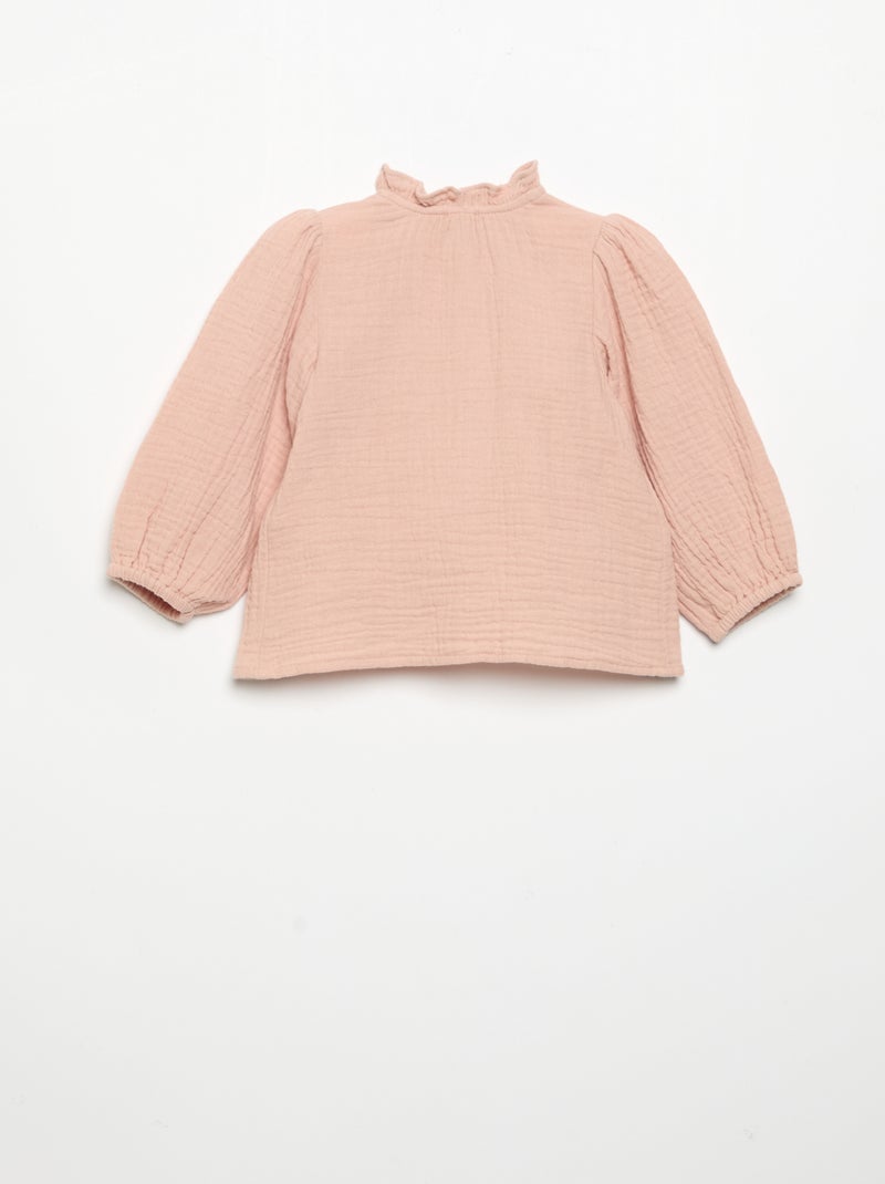 Blusa de manga comprida e gola fantasia Rosa - Kiabi