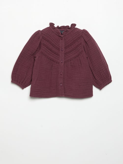 Blusa de manga comprida e gola fantasia - Kiabi Blusa de manga comprida e gola fantasia - Kiabi