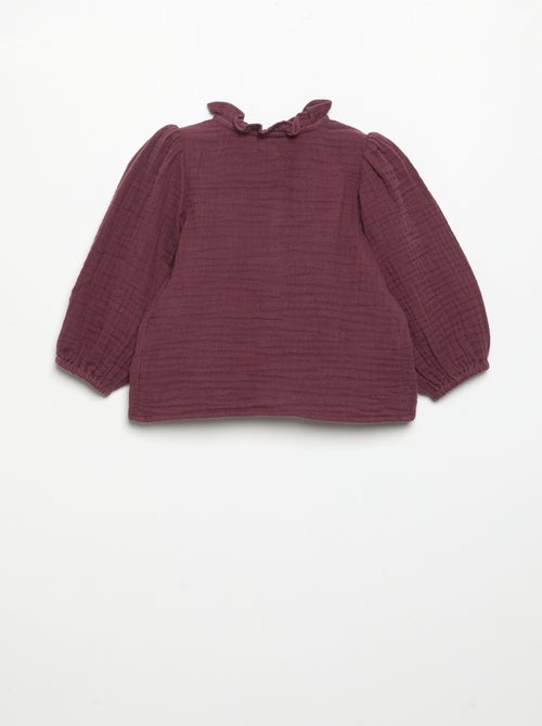 Blusa de manga comprida e gola fantasia - Kiabi Blusa de manga comprida e gola fantasia - Kiabi