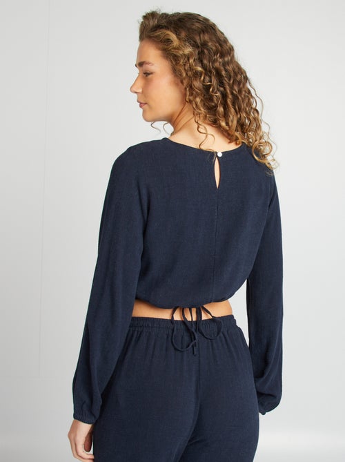 Blusa de manga comprida e gola redonda com estampado - Kiabi