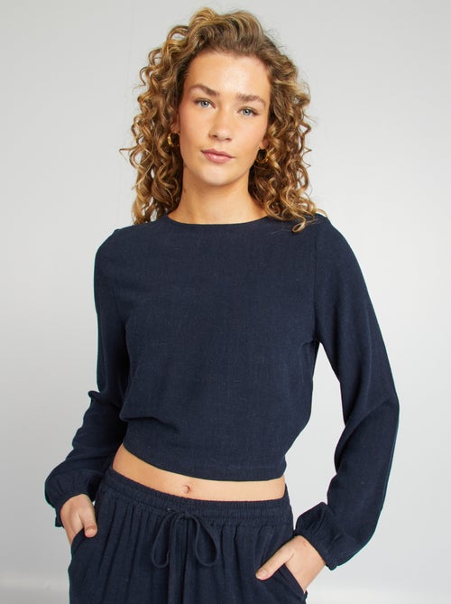 Blusa de manga comprida e gola redonda com estampado - Kiabi