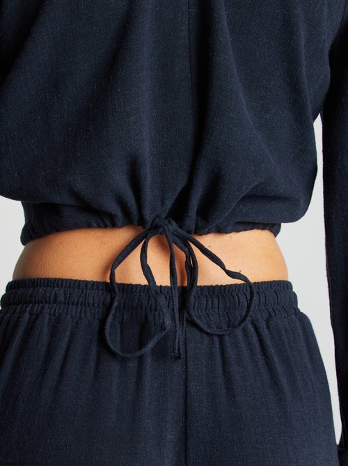 Blusa de manga comprida e gola redonda com estampado - Kiabi