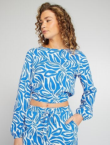 Blusa de manga comprida e gola redonda com estampado