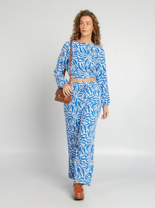 Blusa de manga comprida e gola redonda com estampado - Kiabi