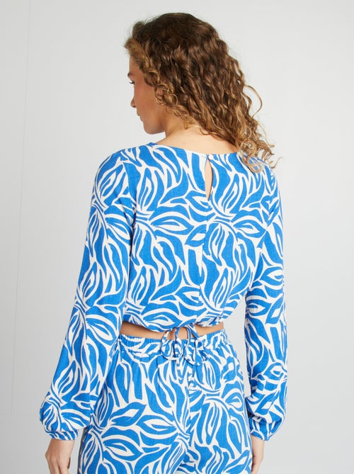 Blusa de manga comprida e gola redonda com estampado - Kiabi