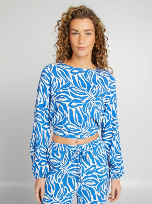 Blusa de manga comprida e gola redonda com estampado - Kiabi