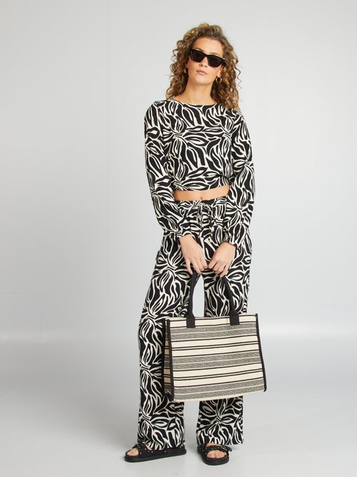 Blusa de manga comprida e gola redonda com estampado - Kiabi