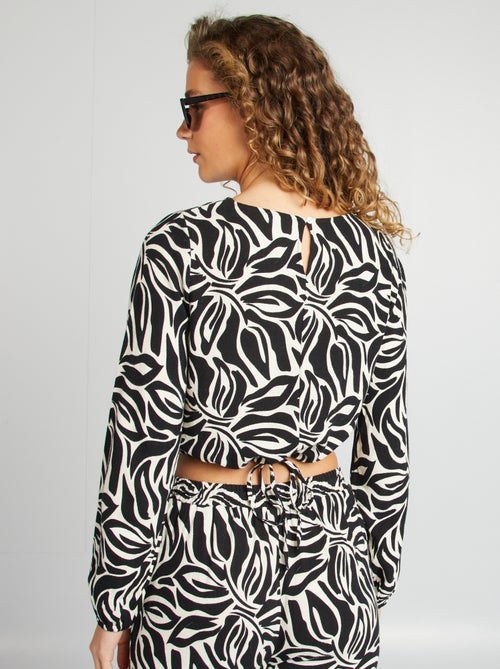 Blusa de manga comprida e gola redonda com estampado - Kiabi