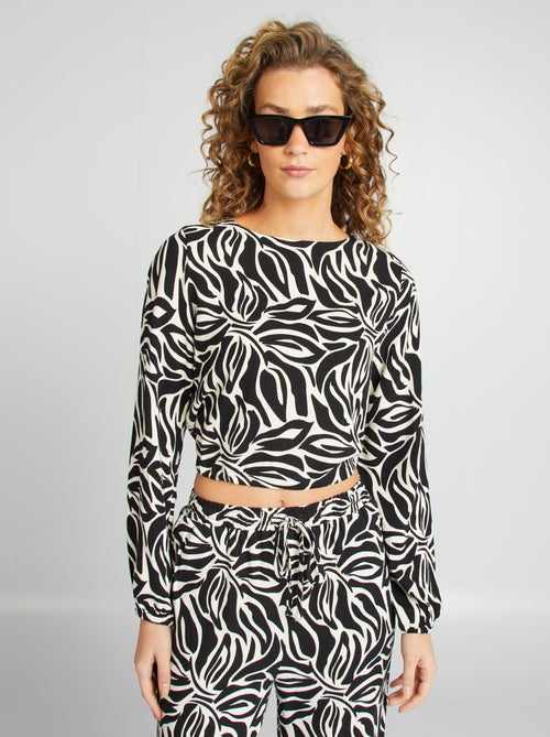 Blusa de manga comprida e gola redonda com estampado - Kiabi