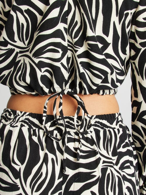 Blusa de manga comprida e gola redonda com estampado - Kiabi