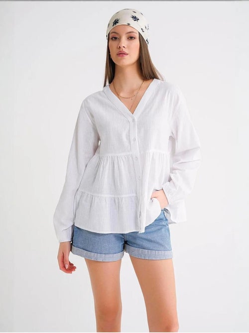Blusa de manga comprida em camadas com decote em v mixray - Kiabi