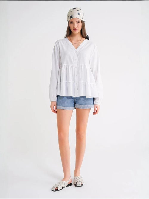 Blusa de manga comprida em camadas com decote em v mixray - Kiabi