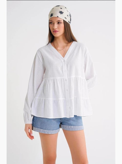 Blusa de manga comprida em camadas com decote em v mixray - Kiabi