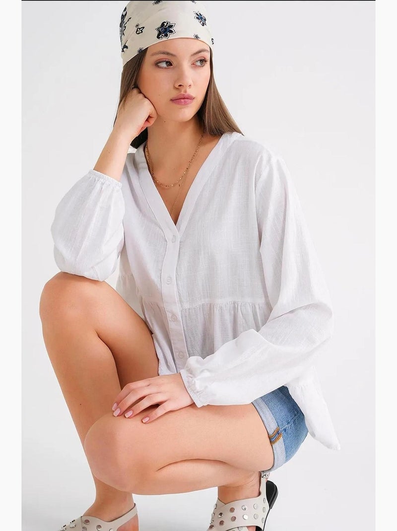 Blusa de manga comprida em camadas com decote em v mixray Branco - Kiabi