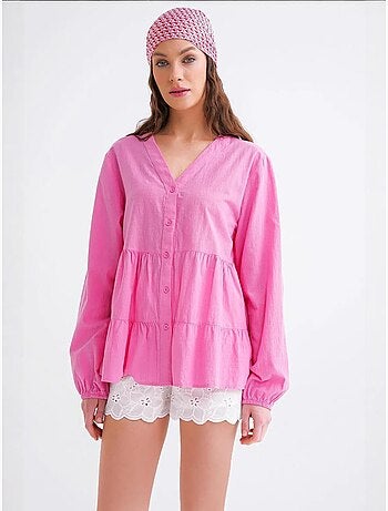 Blusa de manga comprida em camadas com decote em v mixray