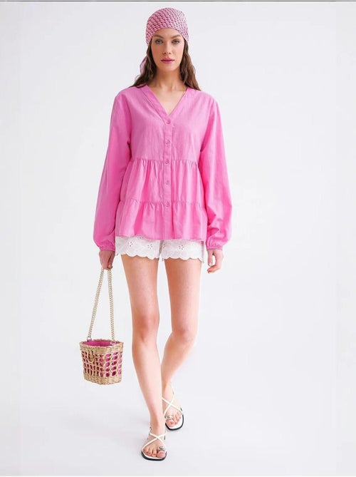 Blusa de manga comprida em camadas com decote em v mixray - Kiabi