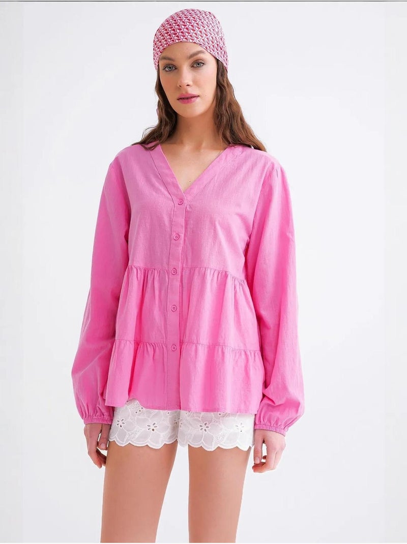 Blusa de manga comprida em camadas com decote em v mixray Rosa-pálido - Kiabi
