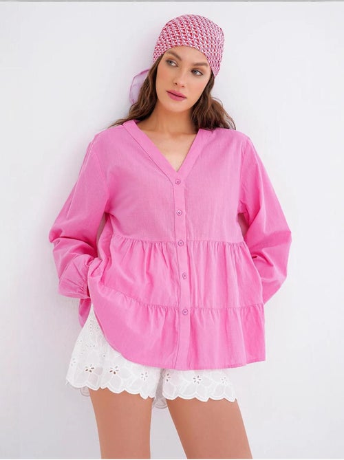 Blusa de manga comprida em camadas com decote em v mixray - Kiabi