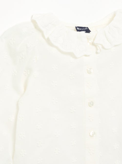 Blusa de manga comprida em voile de algodão com flores bordadas - Kiabi