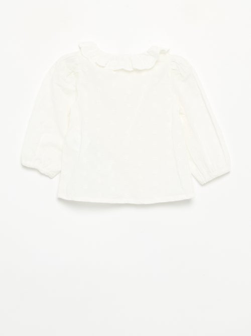 Blusa de manga comprida em voile de algodão com flores bordadas - Kiabi