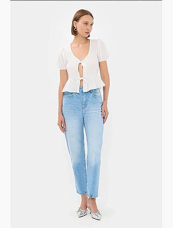Blusa de manga curta com atilhos à frente e decote em v hiccup