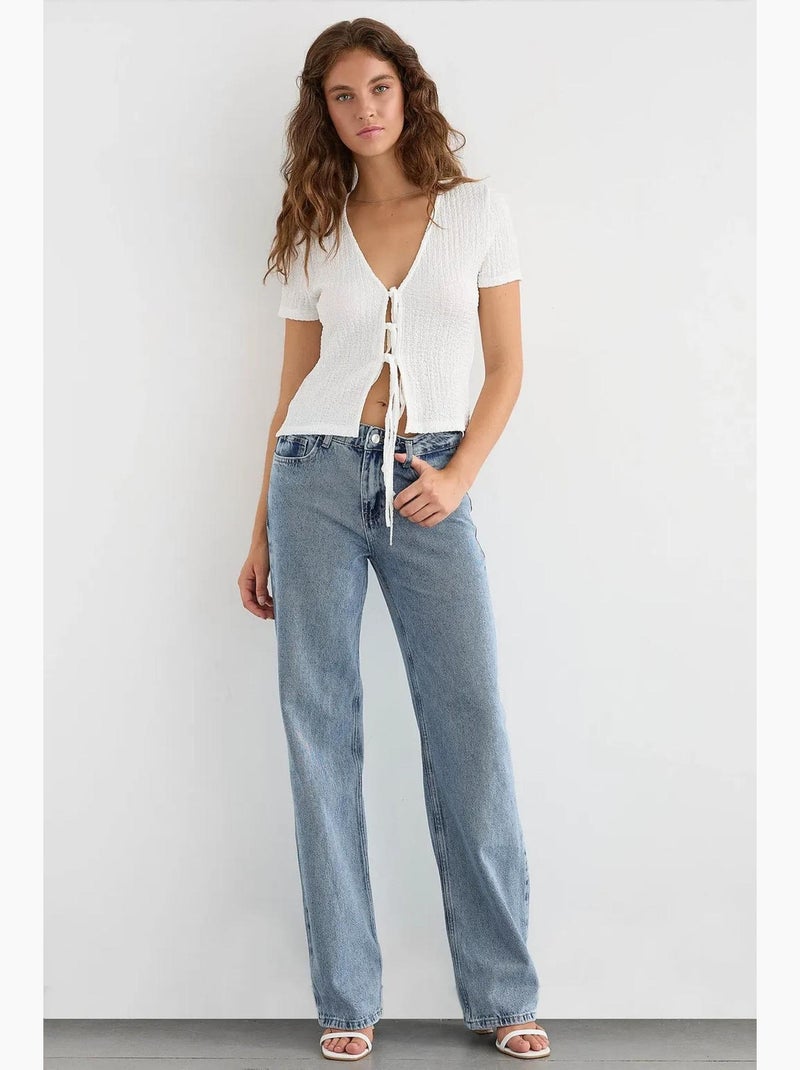 Blusa de manga curta com atilhos hiccup Branco - Kiabi