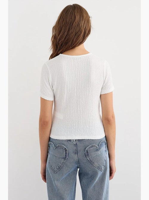 Blusa de manga curta com atilhos hiccup - Kiabi Blusa de manga curta com atilhos hiccup - Kiabi