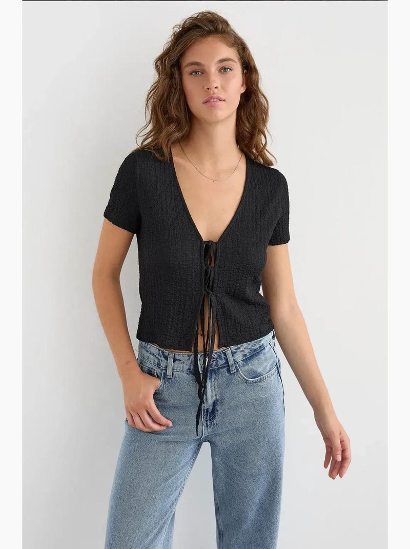 Blusa de manga curta com atilhos hiccup Preto - Kiabi