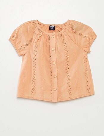 Blusa de manga curta com bordado inglês