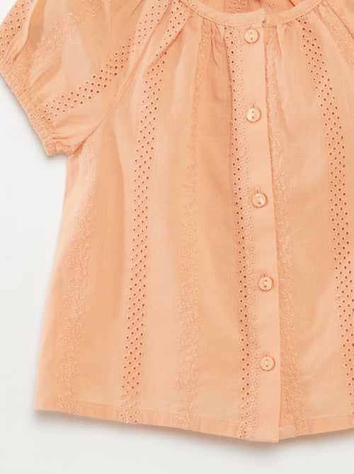 Blusa de manga curta com bordado inglês - Kiabi