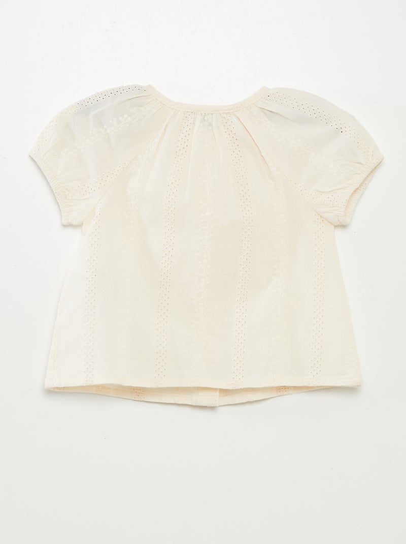 Blusa de manga curta com bordado inglês BRANCO - Kiabi