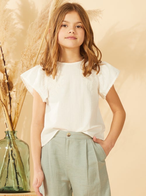 Blusa de manga curta com bordados - Kiabi