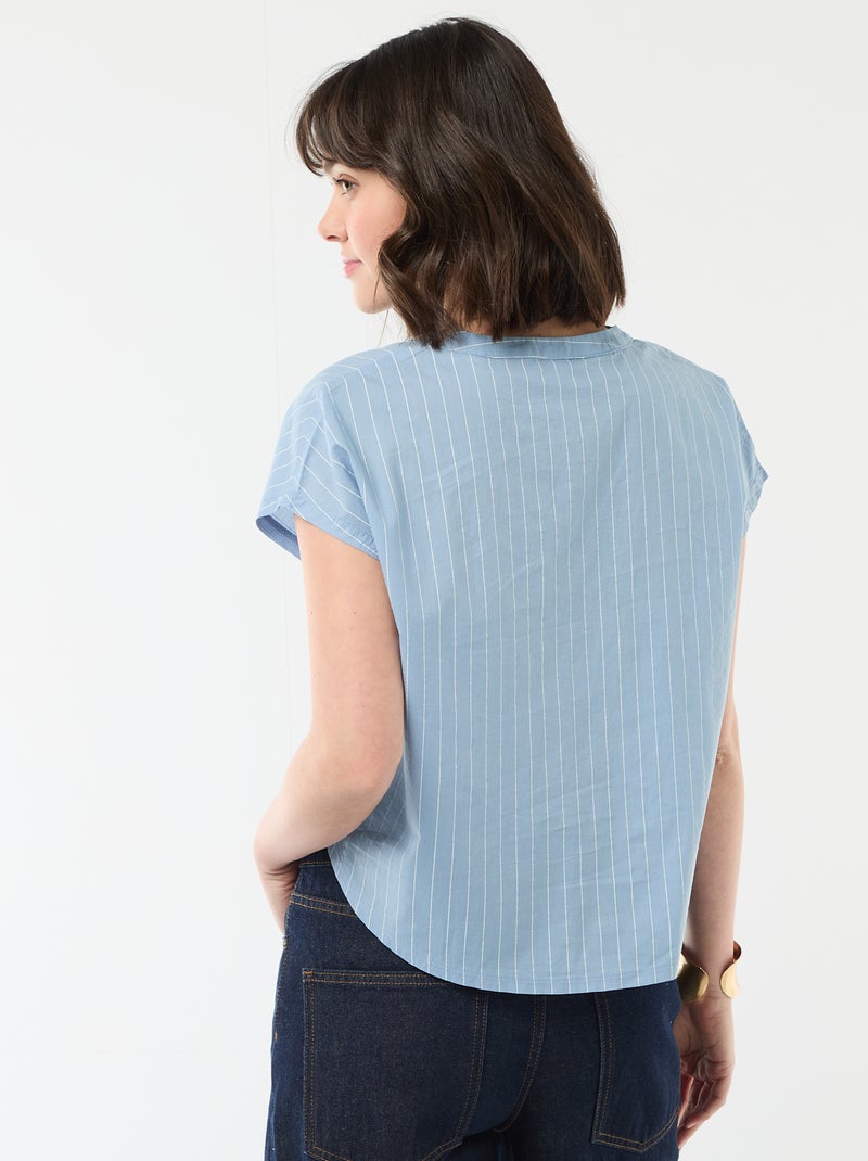 Blusa de manga curta com decote em V Azul - Kiabi