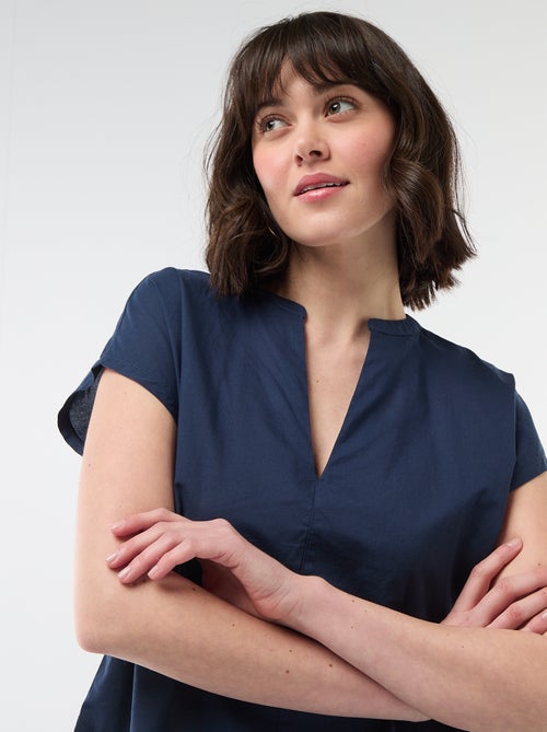 Blusa de manga curta com decote em V - Kiabi