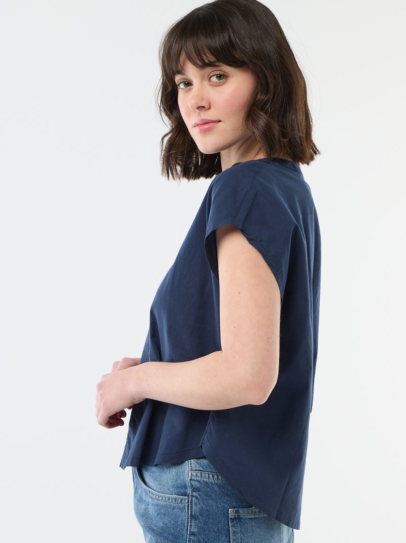 Blusa de manga curta com decote em V Azul - Kiabi