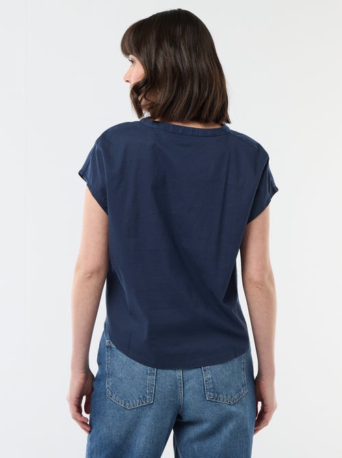 Blusa de manga curta com decote em V - Kiabi