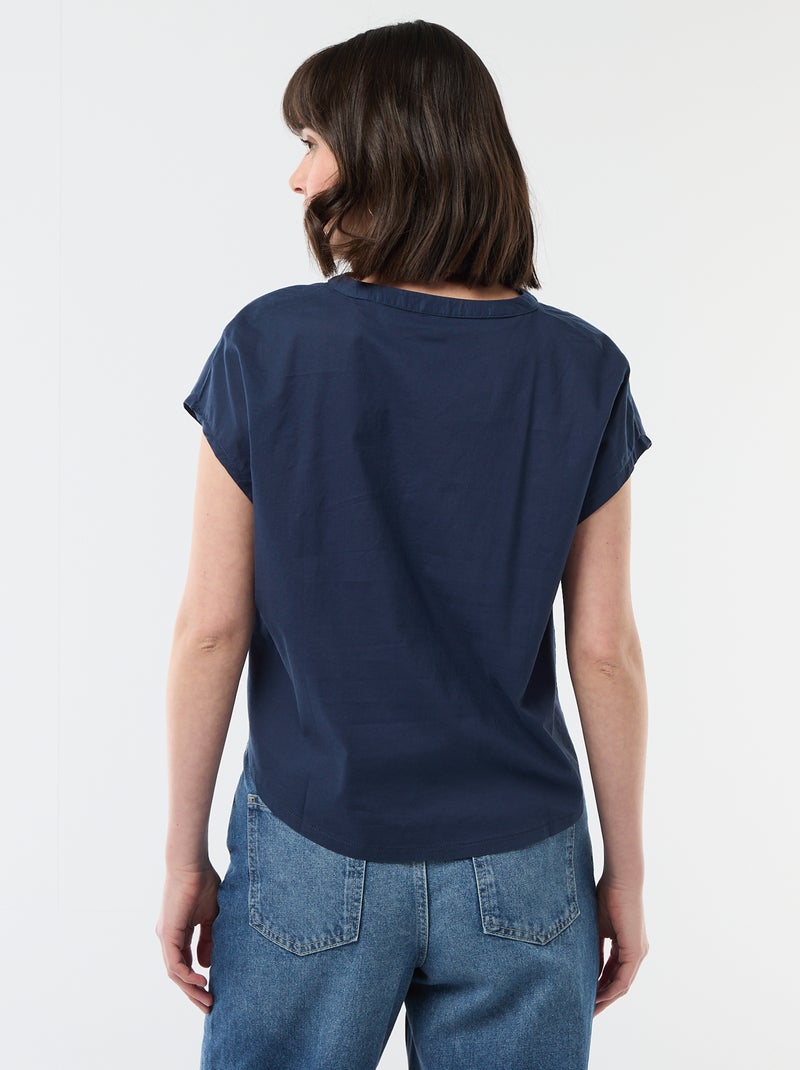 Blusa de manga curta com decote em V Azul - Kiabi