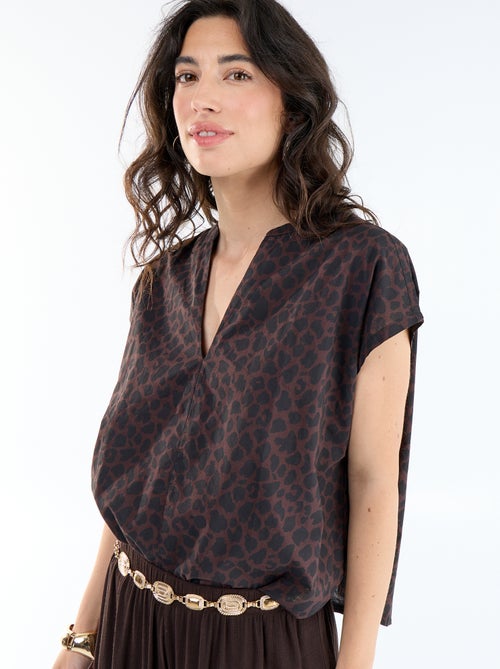 Blusa de manga curta com decote em V - Kiabi