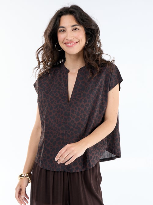 Blusa de manga curta com decote em V - Kiabi