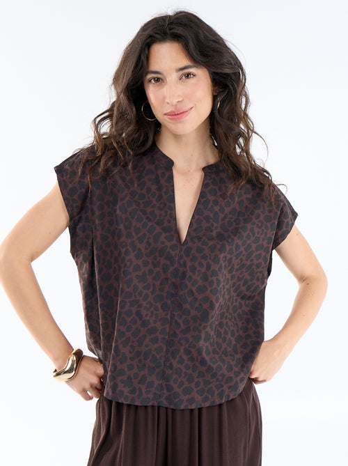 Blusa de manga curta com decote em V - Kiabi