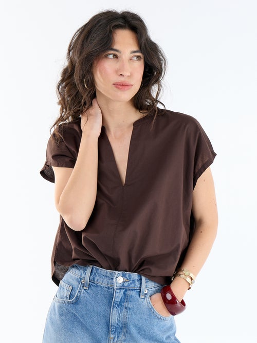 Blusa de manga curta com decote em V - Kiabi
