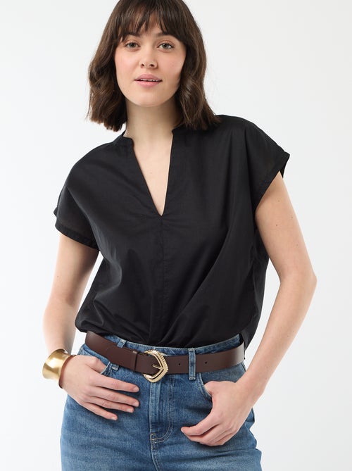 Blusa de manga curta com decote em V - Kiabi