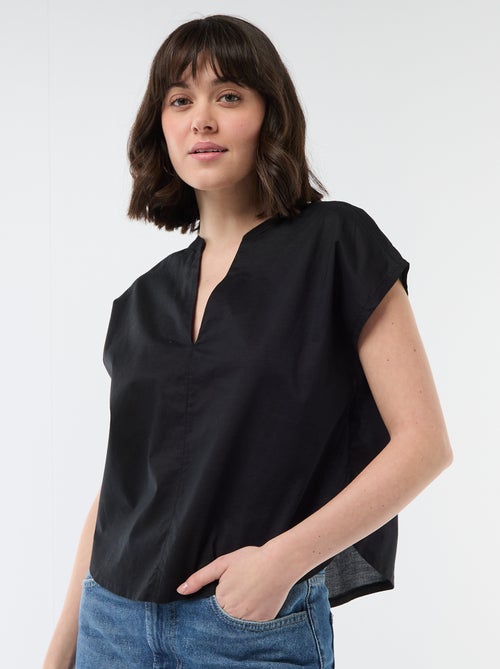 Blusa de manga curta com decote em V - Kiabi