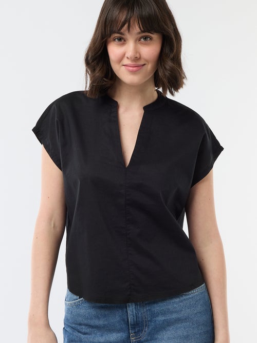 Blusa de manga curta com decote em V - Kiabi