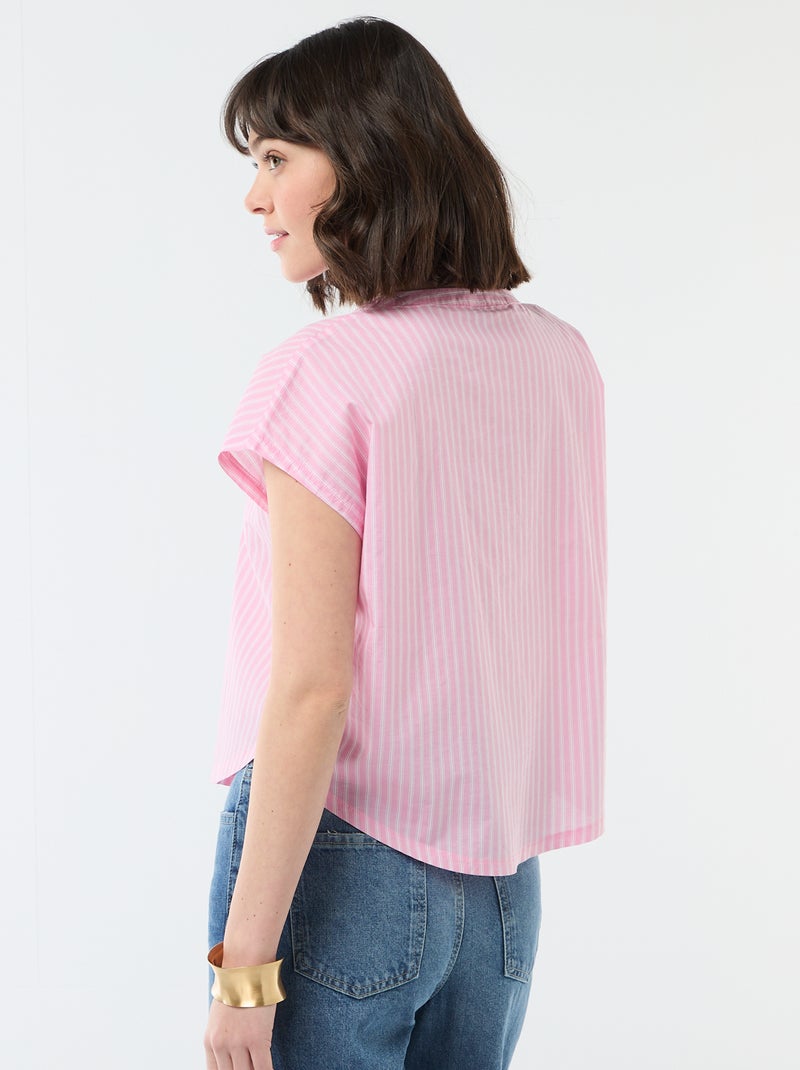 Blusa de manga curta com decote em V Rosa - Kiabi