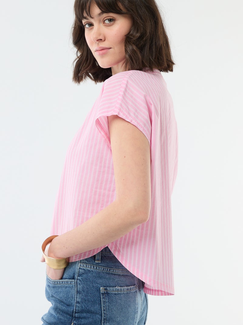 Blusa de manga curta com decote em V Rosa - Kiabi