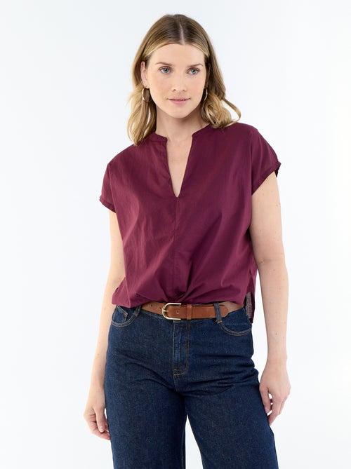 Blusa de manga curta com decote em V - Kiabi