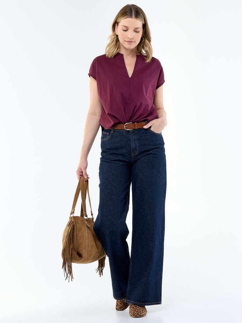 Blusa de manga curta com decote em V Rosa - Kiabi